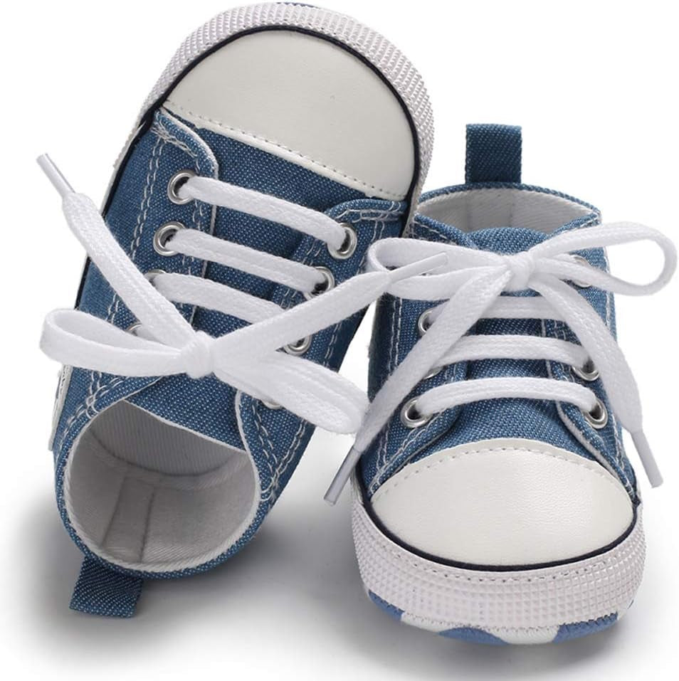 Tutoo Unisex High Top Sneakers for Infants - Soft Anti-Slip Sole Canvas Denim First Walkers