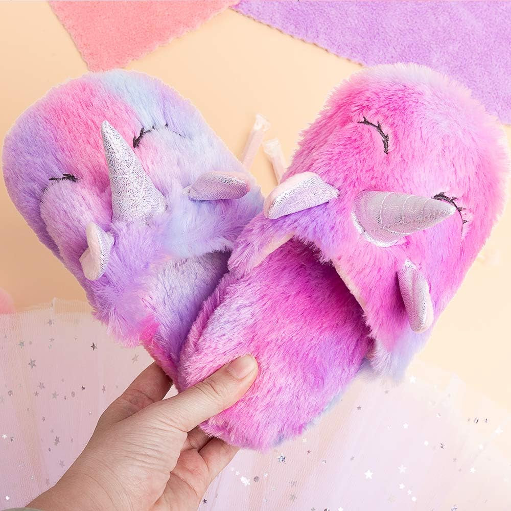 Girls' Unicorn Slippers - Cute, Fluffy, Anti-Slip Indoor Home Footwear for Winter Warmth