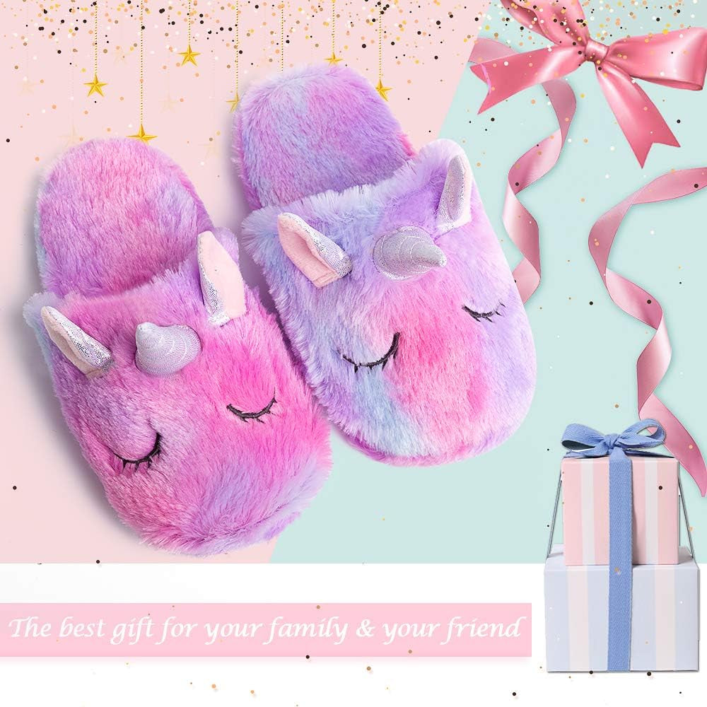 Girls' Unicorn Slippers - Cute, Fluffy, Anti-Slip Indoor Home Footwear for Winter Warmth