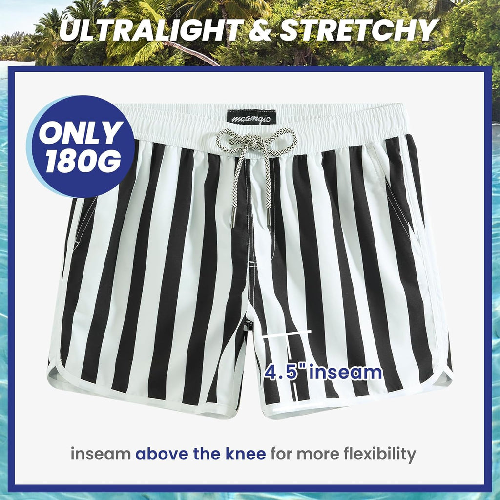 Men's Vintage 80s 90s Swim Trunks with Mesh Lining - Quick Dry Board Shorts