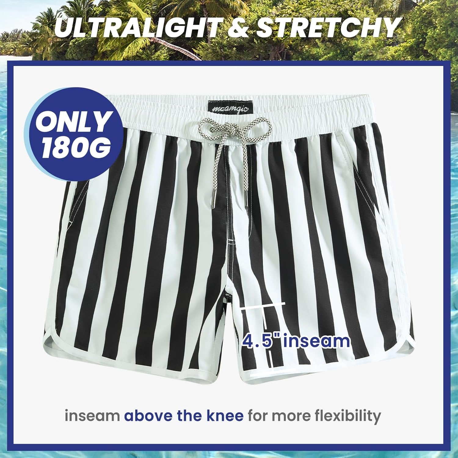 Men's Vintage 80s 90s Swim Trunks with Mesh Lining - Quick Dry Board Shorts