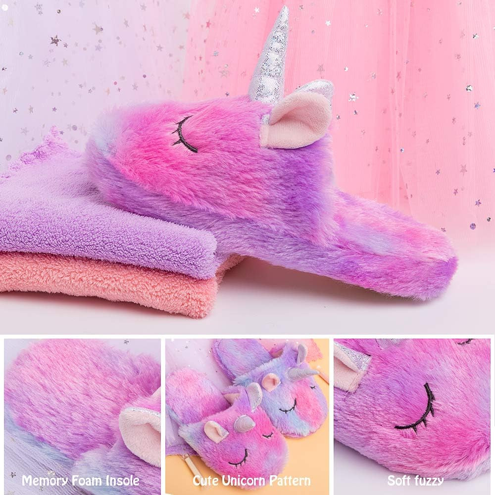 Girls' Unicorn Slippers - Cute, Fluffy, Anti-Slip Indoor Home Footwear for Winter Warmth
