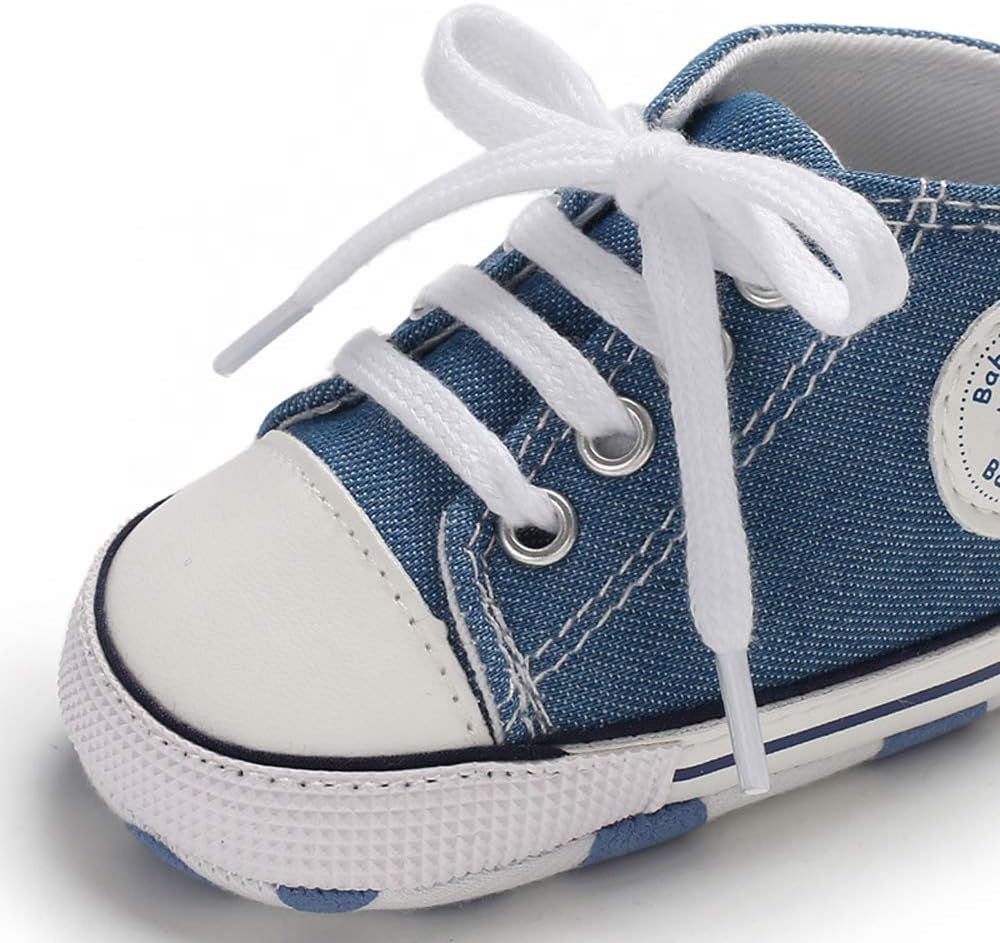 Tutoo Unisex High Top Sneakers for Infants - Soft Anti-Slip Sole Canvas Denim First Walkers