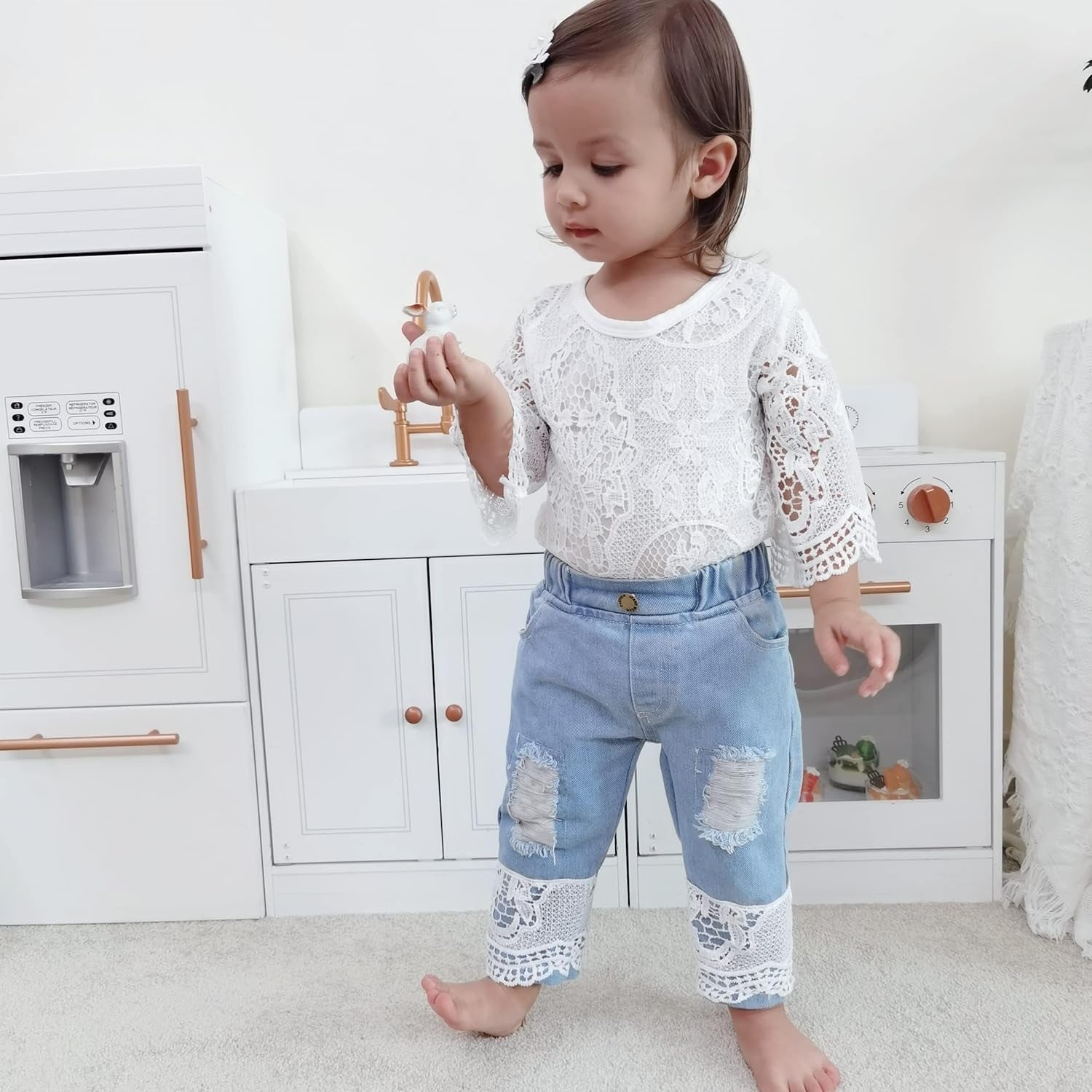 Toddler Baby Girl Clothing Set: Romper Top and Jeans Outfit