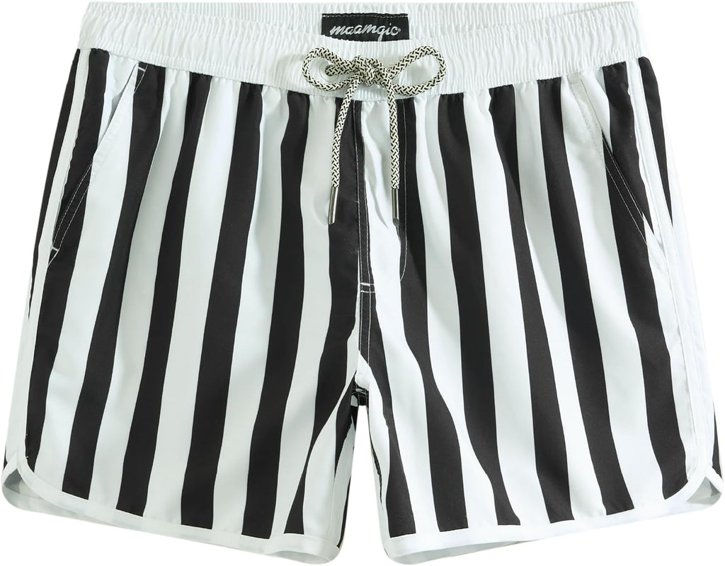 Men's Vintage 80s 90s Swim Trunks with Mesh Lining - Quick Dry Board Shorts