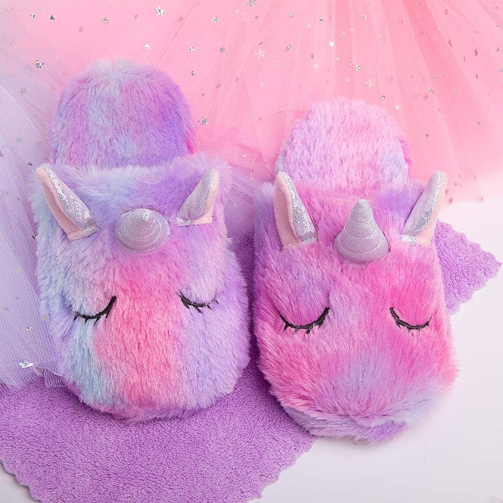 Girls' Unicorn Slippers - Cute, Fluffy, Anti-Slip Indoor Home Footwear for Winter Warmth