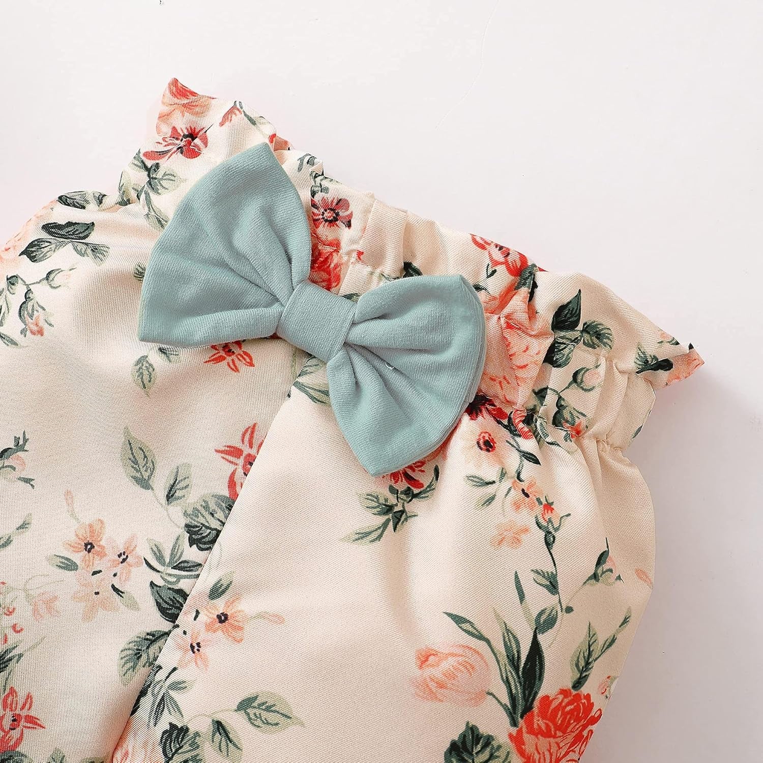 Infant Baby Girl Floral Ruffle Romper and Pants Set - 4-Piece Toddler Outfit