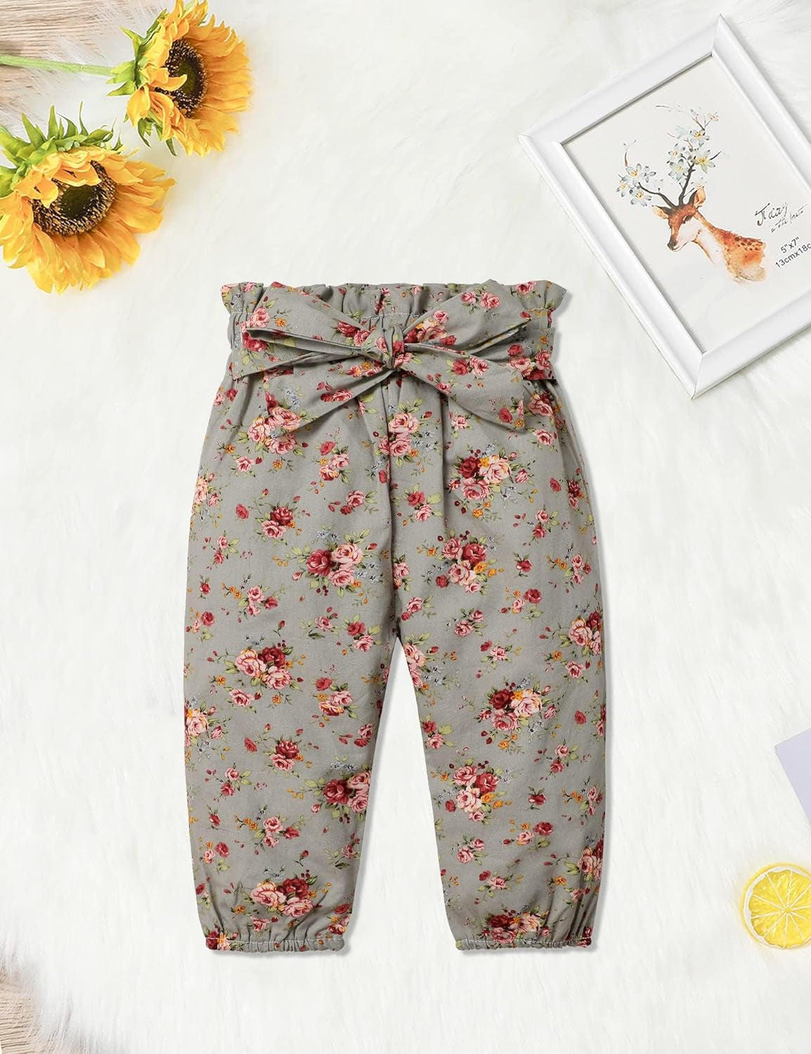 Newborn Baby Girl 3-Piece Outfit Set: Ribbed Ruffle Sleeve Romper, Floral Pants, and Headband