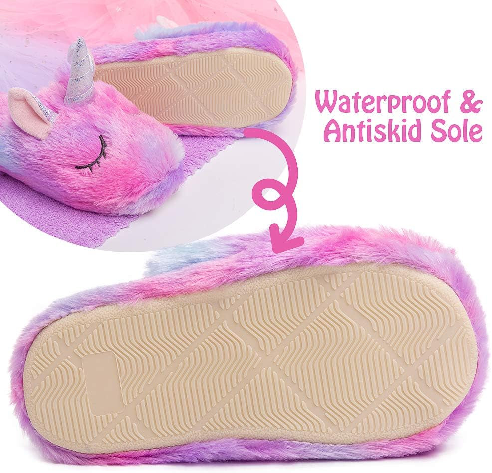 Girls' Unicorn Slippers - Cute, Fluffy, Anti-Slip Indoor Home Footwear for Winter Warmth