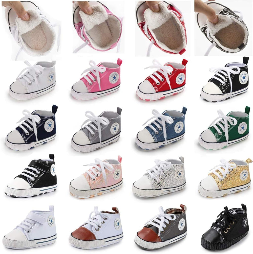 Tutoo Unisex High Top Sneakers for Infants - Soft Anti-Slip Sole Canvas Denim First Walkers